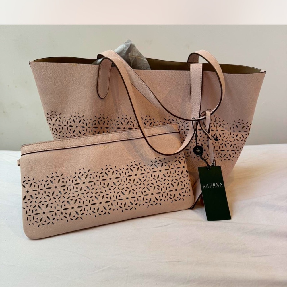 NWT Ralph Lauren pink tote set with pouch